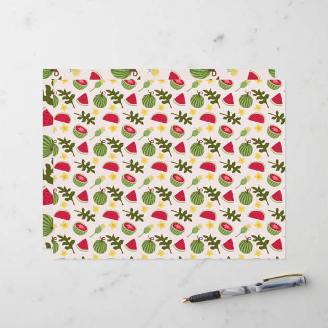 Papier Collection de Motifs de paniers de fruits - pastèq (Devant/Arrière en situation)