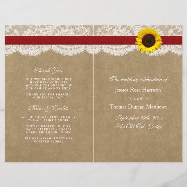 Papier Collection Kraft, dentelle et tournesol - Rouge (Devant)