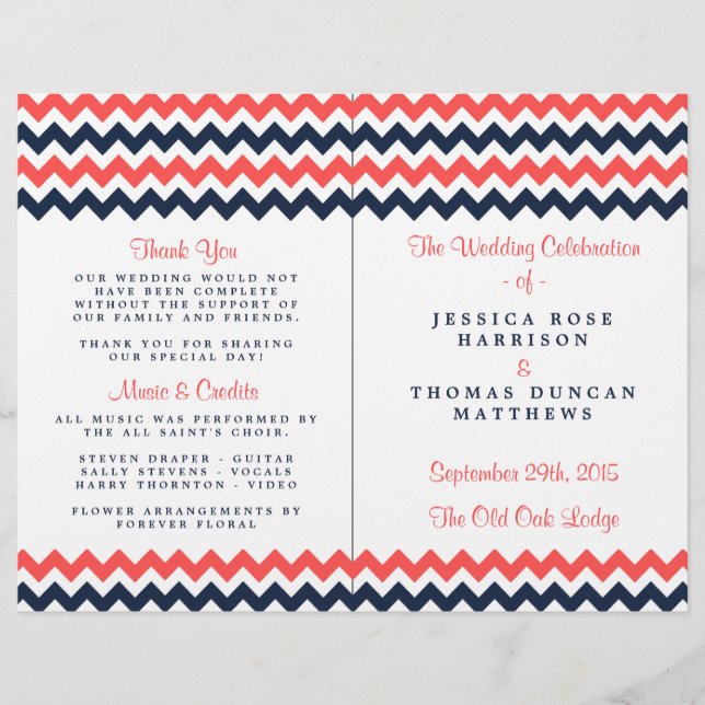 Papier Collection Mariage moderne Chevron Marine & Coral (Devant)