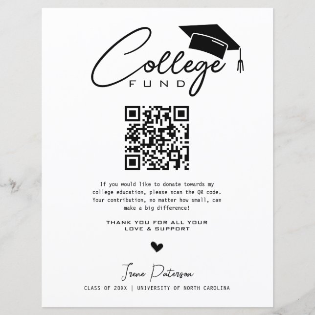 Papier College Fund Qr Code Black White Graduation Modern (Devant)