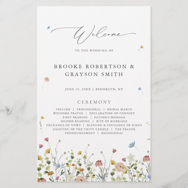 Papier Colorful Spring Fleur sauvage Meadow Wedding Progr (Devant)