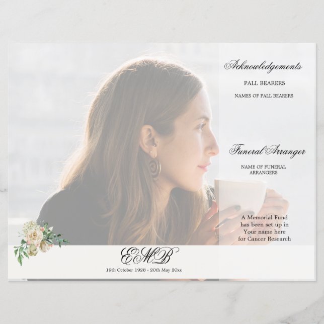 Papier Commande de cérémonie funéraire élégante en fleurs (Devant)