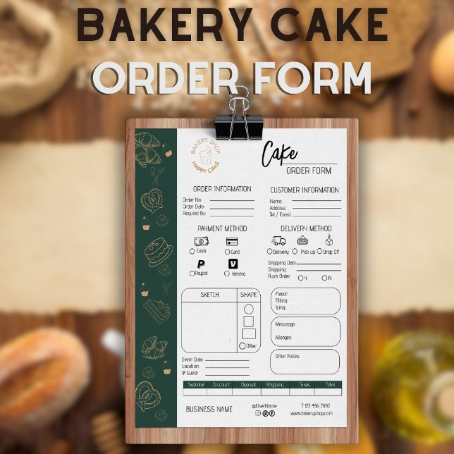 Papier Commande de gâteau Boulangerie Petite entreprise M (Cake Order Form Bakery Small Business Wedding Cake)