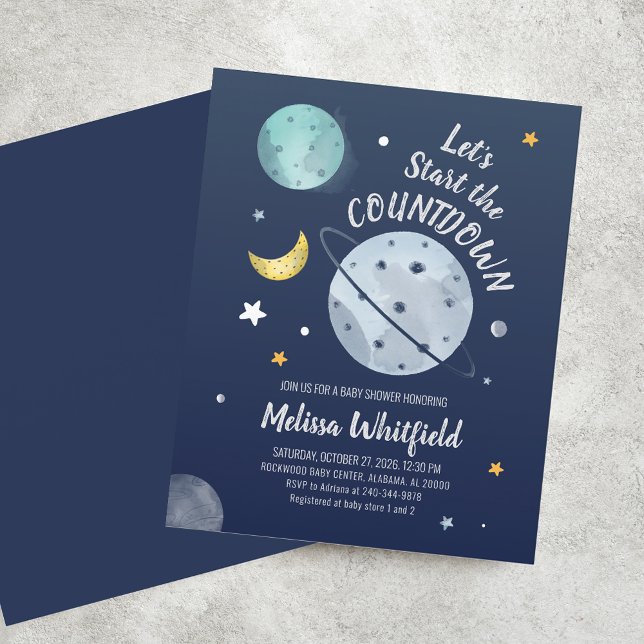Papier Commençons le compte à rebours pour la Baby Shower (Outer Space Baby Shower Invitation)