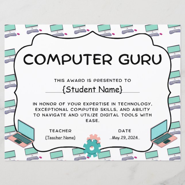 Papier Computer Guru Student Recognition Award (Devant)