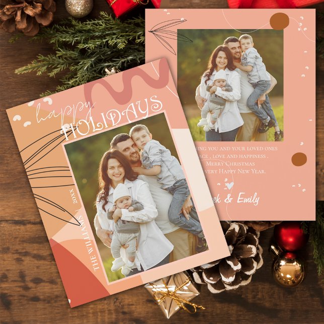 Papier Conception Abstraite Terracotta Photo Joyeuses Fêt (Abstract Terracotta Design Photo Happy Holidays Card)