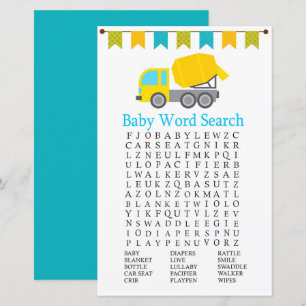 Papier Concret mélangeur Baby shower Word Search Jeu