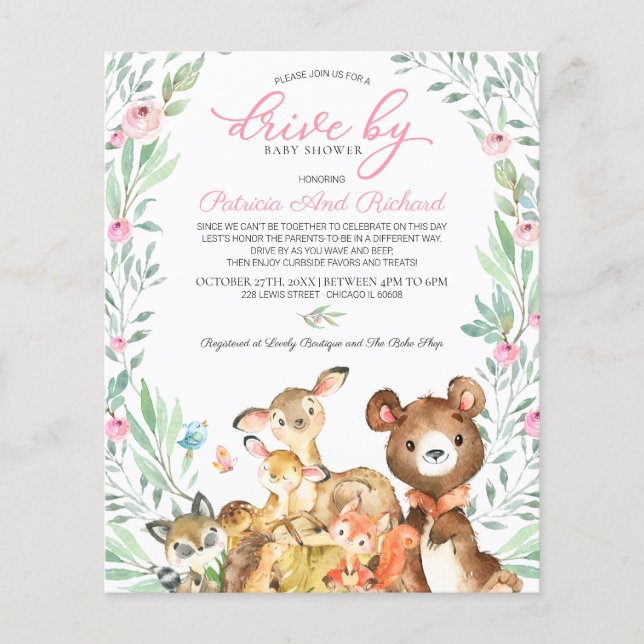 Papier Conduite Woodland Par Baby shower Budget Invitatio (Devant)