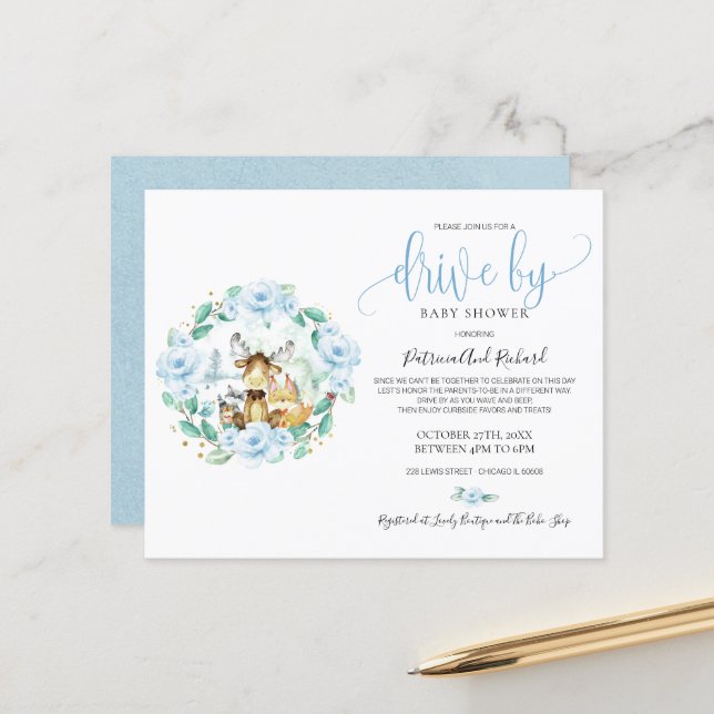 Papier Conduite Woodland Par Baby shower Budget Invitatio (Devant/Arrière en situation)