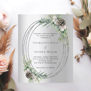 Papier Cone d'argent vert invitation de mariage d'hiver