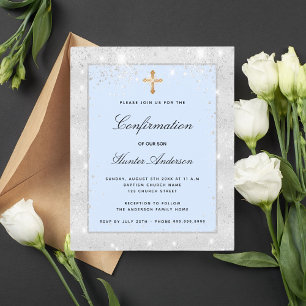 Papier Confirmation budgétaire argent bleu parties scinti