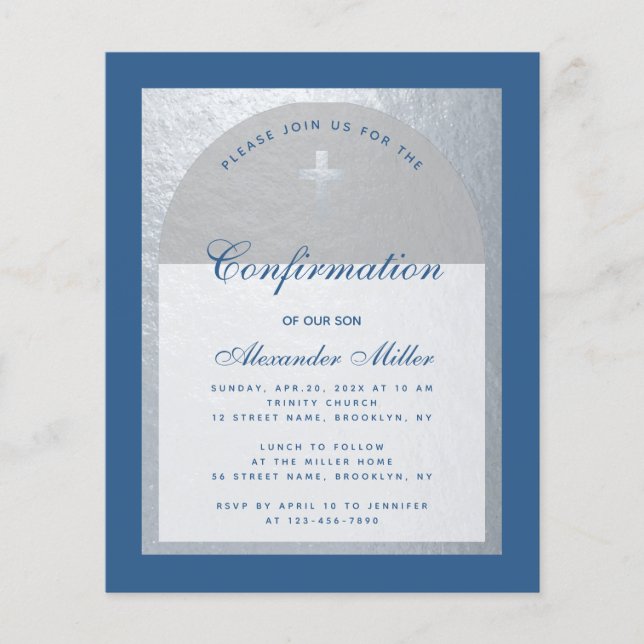 Papier Confirmation Classic Blue Silver Budget Invitation (Devant)