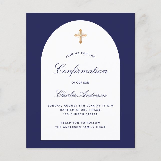Papier Confirmation Marine bleu blanc arc garçon invitati (Devant)