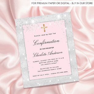 Papier Confirmation parties scintillant rose argent invit