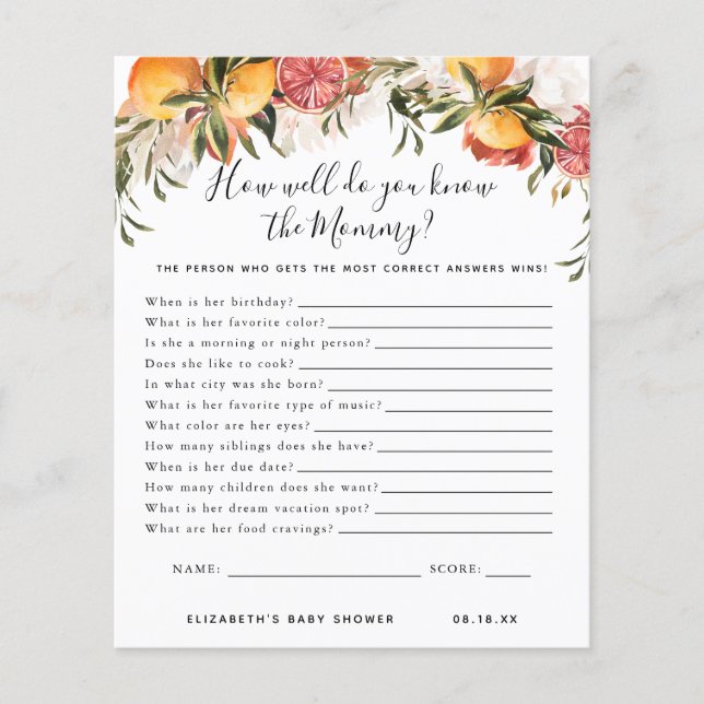 Papier Connais La Maman | Jeu Baby shower (Devant)