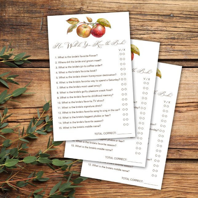 Papier Connais-tu bien le jeu d'automne de la pomme de la (How well do you know the bride apple fall bridal shower game card bridal shower games)