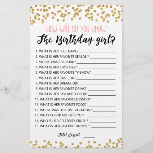 Papier Connais-tu bien le jeu de fille anniversaire ?