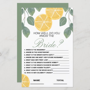 Papier Connaissez bien la mariée Floral Bridal Game Lemon