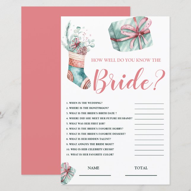 Papier Connaissez bien le jeu nuptial de Noël de la marié (Devant / Derrière)