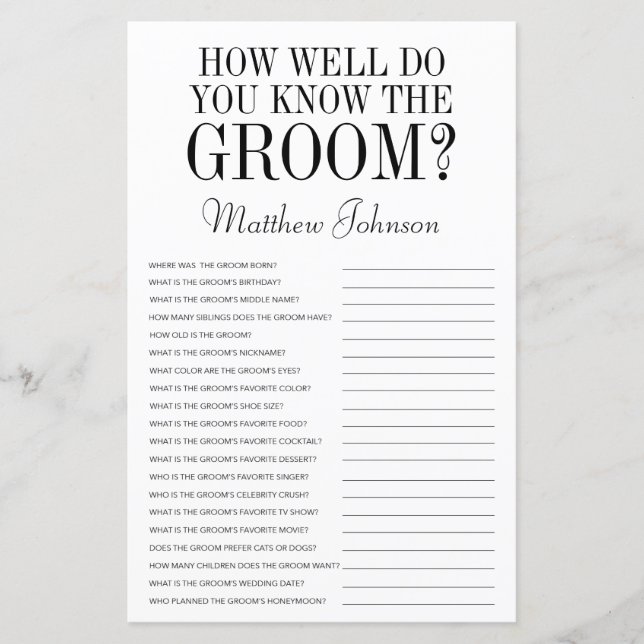 Papier Connaissez-Vous Bien La Groom LGBTQ ? (Devant)