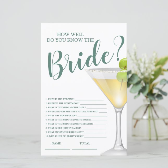 Papier Connaissez-vous bien la mariée Elégant jeu nuptial (Debout devant)