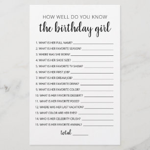 Papier Connaissez-Vous Bien Le Jeu De Fille Anniversaire