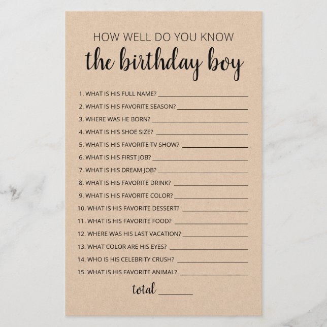 Papier Connaissez-Vous Bien Le Jeu De Garçon Anniversaire (Devant)