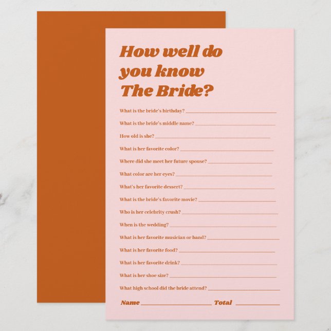 Papier Connaissez-vous bien le jeu de la Fête des mariées (Devant / Derrière)