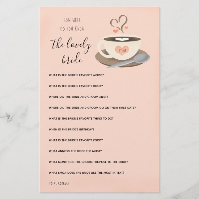 Papier Connaissez-vous bien le jeu de la mariée de café (Devant)