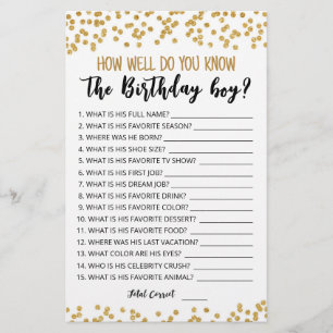 Papier Connaissez-vous bien le jeu du garçon d'anniversai