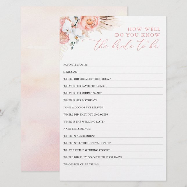 Papier Connaissez-Vous Bien L'Épouse Pour Être Fête des m (Devant / Derrière)