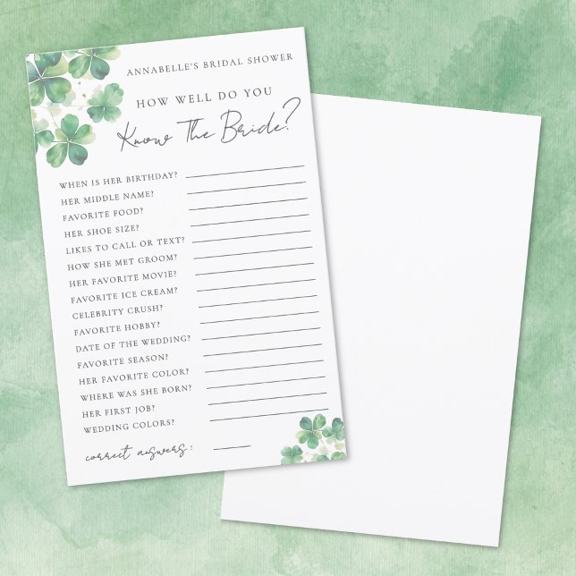 Papier Connaître La Fête des mariées Shamrock De Mariée (Knows The Bride Shamrock Bridal Shower)
