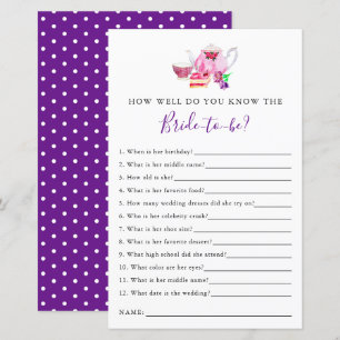 Papier connaître la mariée Fête des mariées Jeu Tea Party