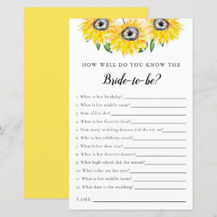 Papier connaître la mariée Fête des mariées Jeu tournesol