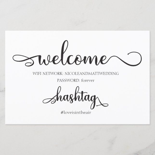 Papier Connexion réseau Wifi Mariage noir blanc (Devant)