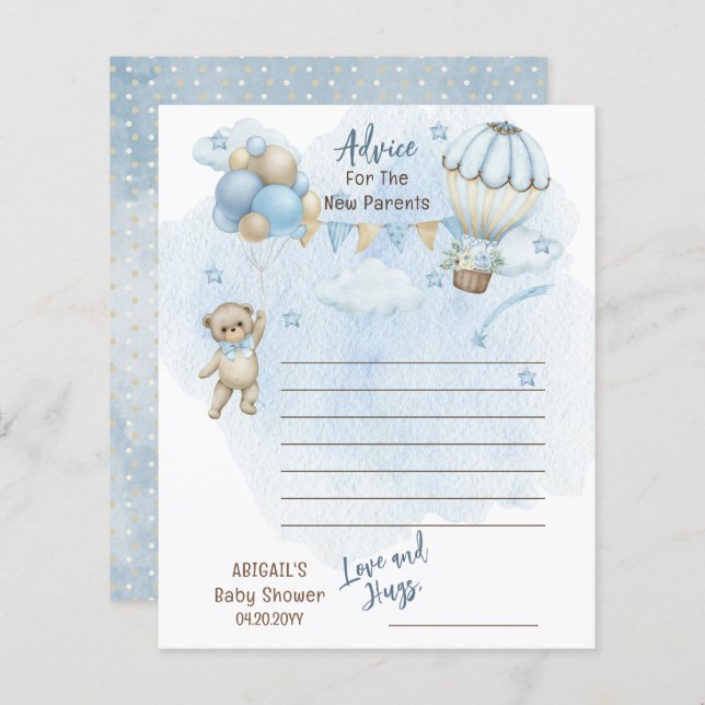 Papier Conseil Baby shower d'attente pour ours en peluche (Devant / Derrière)