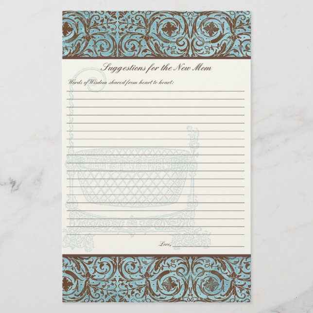 Papier Conseil baby shower pour New Mom - Blue Brown Dama (Devant)