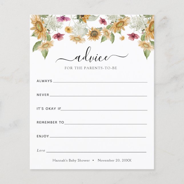 Papier Conseil des tournesols pour les futurs parents (Devant)