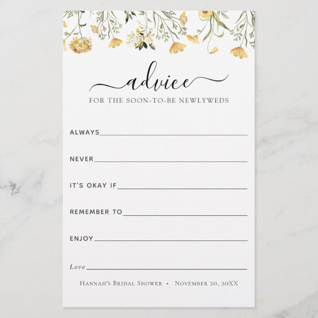 Papier Conseil Fleur sauvage jaune délicat pour les jeune (Devant)