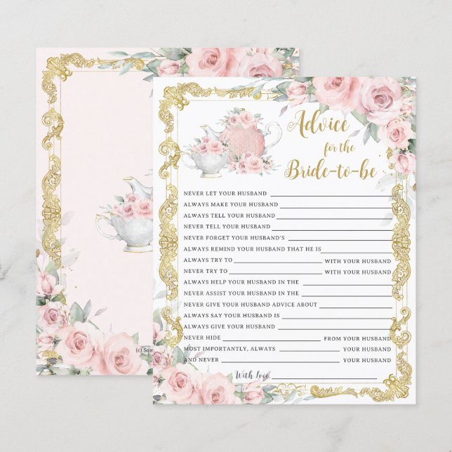 Papier Conseil flush Floral Tea Party pour la mariée être (Devant / Derrière)