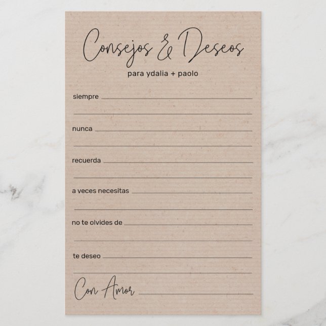 Papier Conseil mariage et souhaite espagnol (Devant)