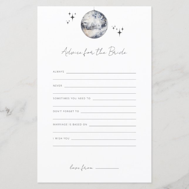 Papier Conseil Pour Le Jeu De Fête des mariées Bride Disc (Devant)