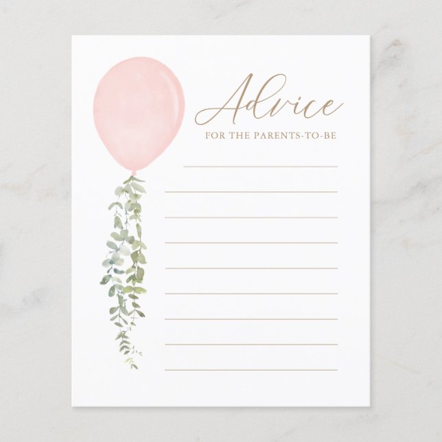 Papier Conseil pour les parents Baby shower de ballon ros (Devant)
