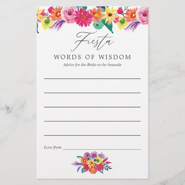 Papier Conseils de mariage Watercolor Floral Fiesta pour  (Devant)