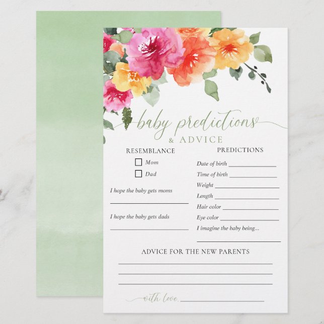 Papier Conseils de prédiction du bébé Fleur de printemps  (Devant / Derrière)