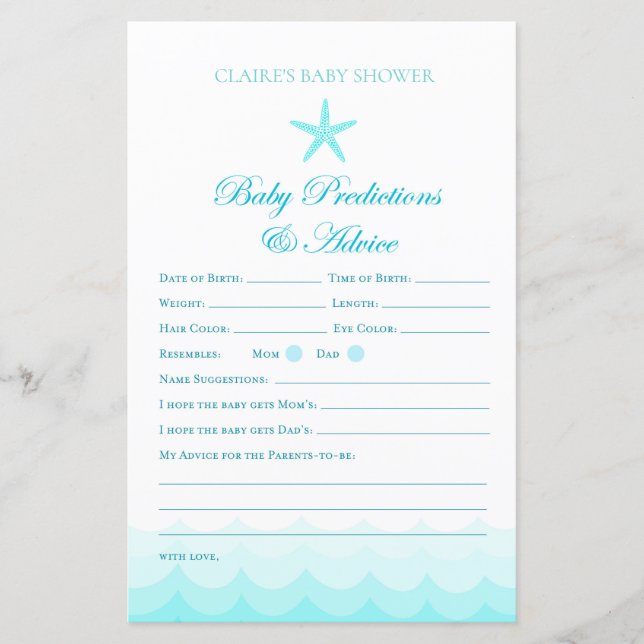 Papier Conseils et prédiction pour bébé - Jeu de Baby sho (Devant)