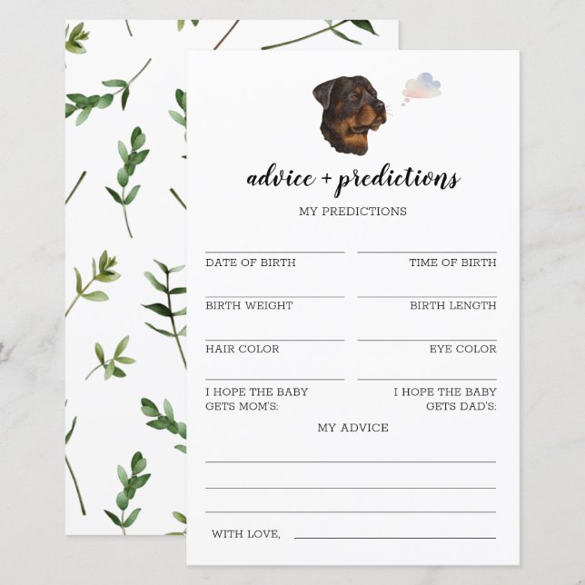 Papier Conseils et prédictions Baby shower Rottweiler (Devant / Derrière)