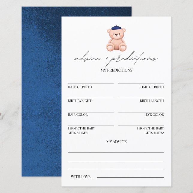 Papier Conseils et prédictions Bonjour Bebe Baby shower (Devant / Derrière)