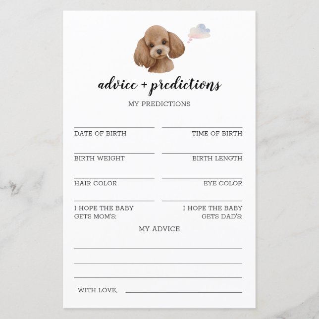 Papier Conseils et prédictions Poodle Toy Baby shower Jeu (Devant)
