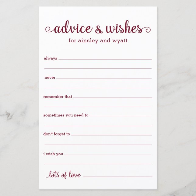 Papier Conseils et souhaits (Devant)